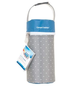 Термоопаковка за шише ,мека единична, Canpol babies,  Polka Dot,сиво-синя