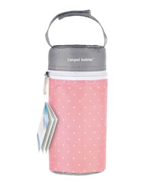 Термоопаковка за шише, мека единична, Canpol babies,  Polka Dot, розово-сива