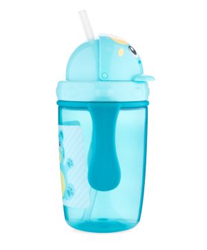 Неразливаща се чаша с дръжки и силиконова сламка Canpol babies, Happy Little, 400 мл., 9м+, тюркоаз
