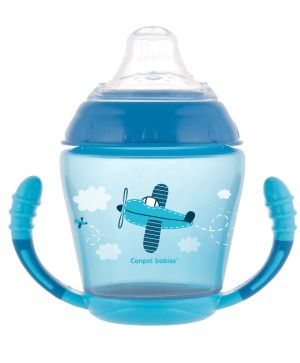 Неразливаща се чаша с дръжки и мек накрайник, Canpol babies, Happy Vehicles, синя, 230 мл,  9м+