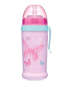 Преходна чаша със сламка Canpol babies, Butterfly, розова, 350 мл, 12м+