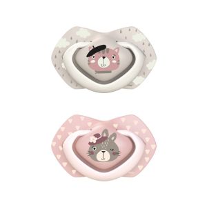 Комплект от симетрични силиконови залъгалки Canpol babies, BONJOUR PARIS - 2бр, 0-6 м., розови