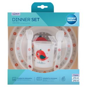 Пластмасов комплект за хранене Canpol babies, Cute Animals, 12м+, червен