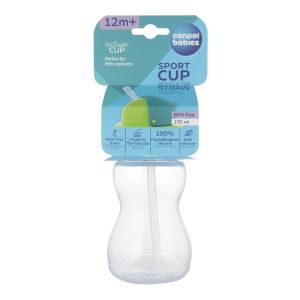 Шише с мека сламка и капаче, Canpol babies, розово, 270мл, 12м+