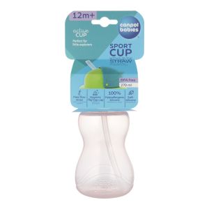 Шише с мека сламка и капаче, Canpol babies, розово, 270мл, 12м+