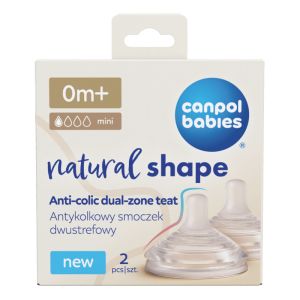 Антиколик двузонов биберон Canpol babies, Natural Shape-2бр,0м+