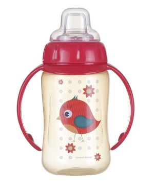 Преходна чаша със силиконов накрайник Canpol babies, Cute Animals, червена, 320 мл, 6м+