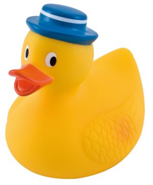 Играчка за баня със свирка Canpol babies, Crazy Ducks, 0м+., пате със синя шапка